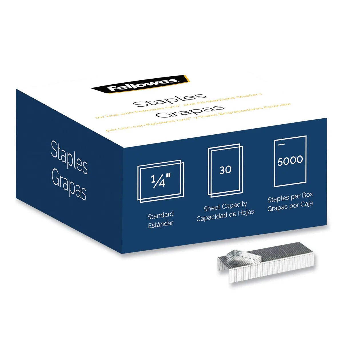 FELLOWES FELLOWES 5009501 Standard Staples 5000 Pack 0.25" Leg 0.5" Crown Steel — product photo