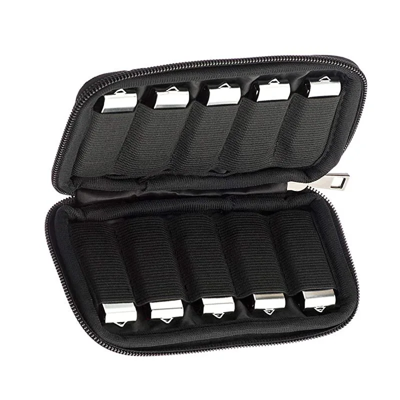 Black neoprene zippered case with ten USB slots