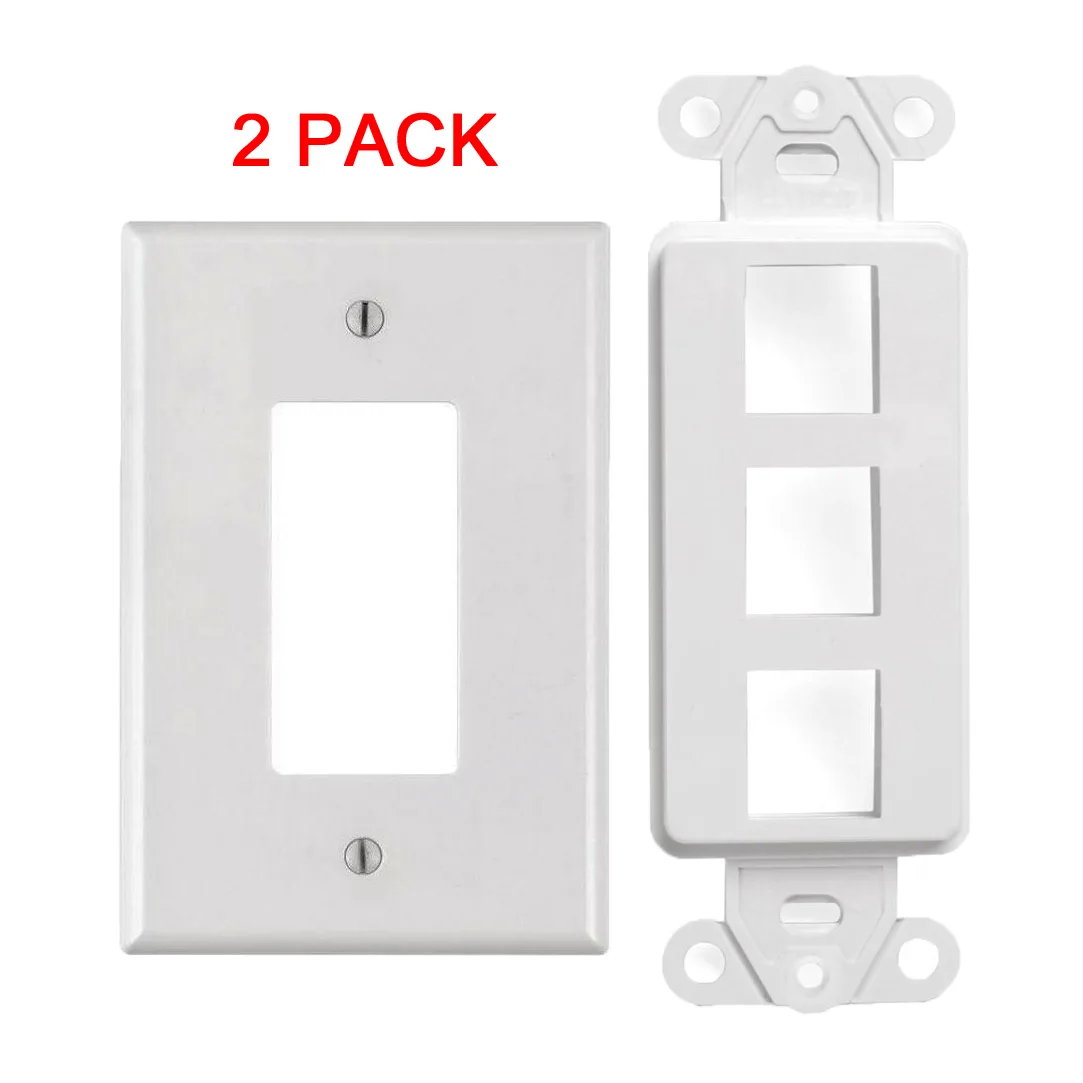 The Wires Zone The Wires Zone White 3-Port Decora Keystone Wall Plate 2-Pack — product photo