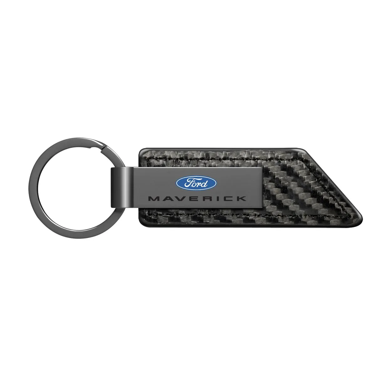 iPick Image, LLC iPick Image, LLC Ford Maverick Gunmetal Gray Metal Plate Carbon Fiber Texture Black Leather Key Chain — product photo