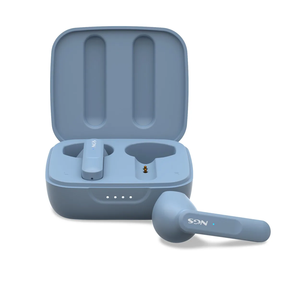 True wireless earbuds in charging case, rain colour