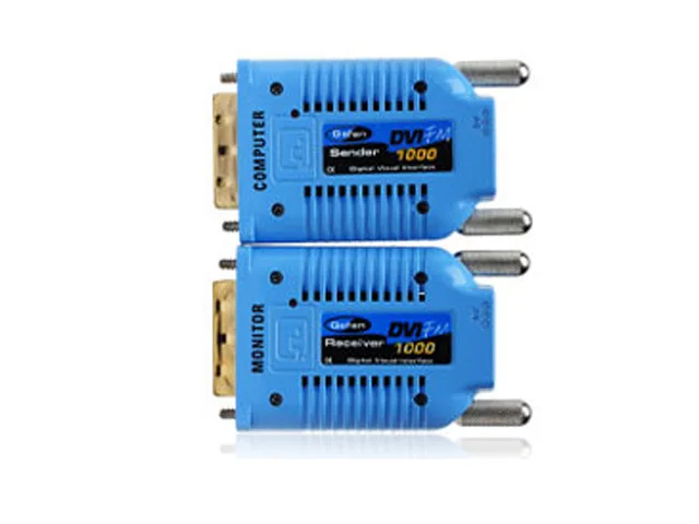 Small blue rectangular box with DVI-D and SC fiber ports