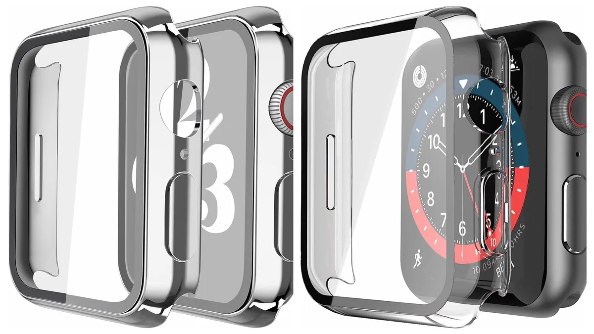 Corn Electronics Corn Electronics 2 Pack Hard PC Case with Tempered Glass Screen Protector 45mm Silver+Transparent — product photo