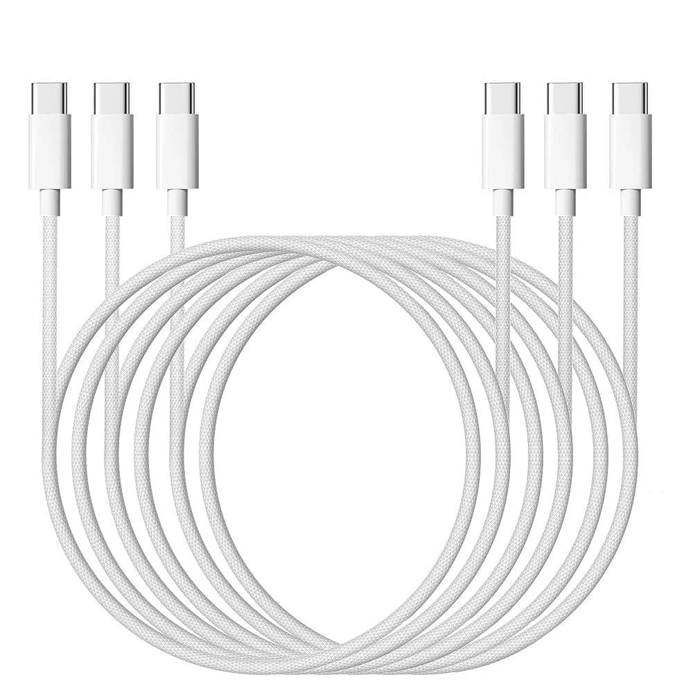 Three 10ft braided USB-C cables in coiled arrangement