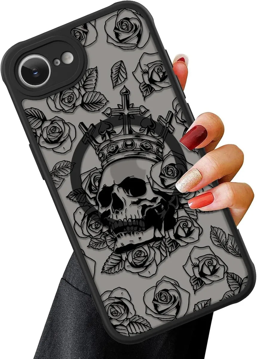 iworkmart iworkmart Magnetic Case for iPhone 16e Black Skull Flower 6.1 — product photo