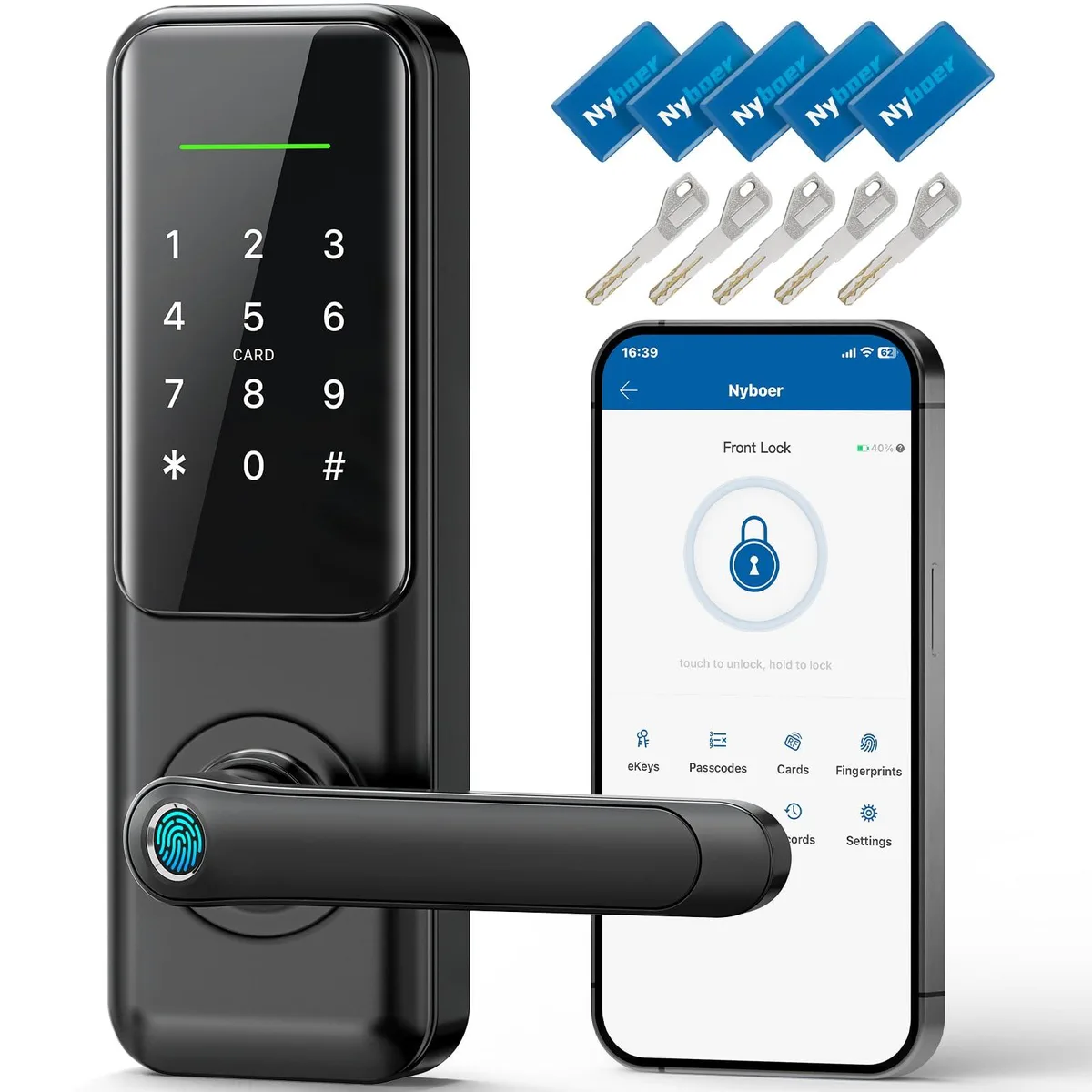 DNBeffulgent DNBeffulgent Nyboer H3B Smart Door Lock Black 9.25in — product photo