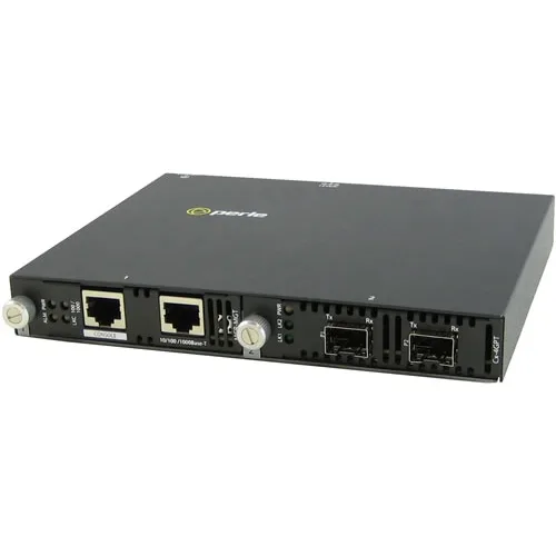 Small rectangular SFP transceiver module with gold edge connector and black plastic housing