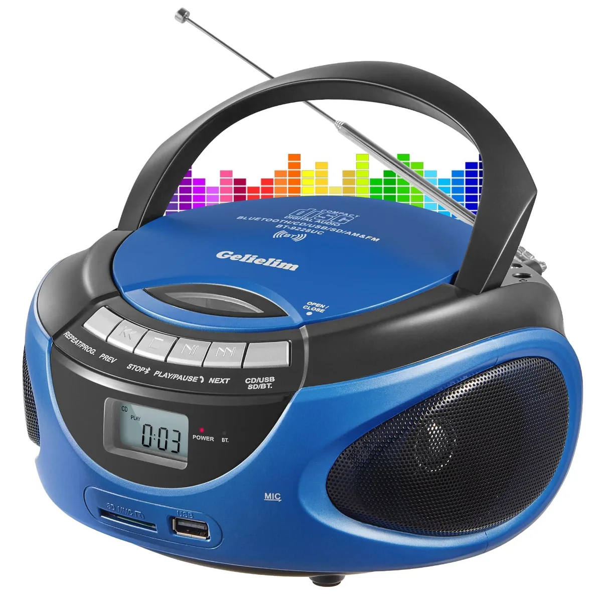  Gelielim 9228 Portable CD Player Boombox Blue — product photo