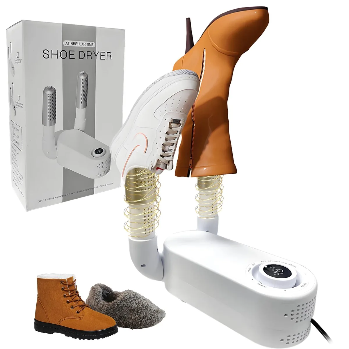  Shoe Dryer Glove Dryer 360° Heat Blower Four Timer Folding Hanging White 0.739 kg — product photo