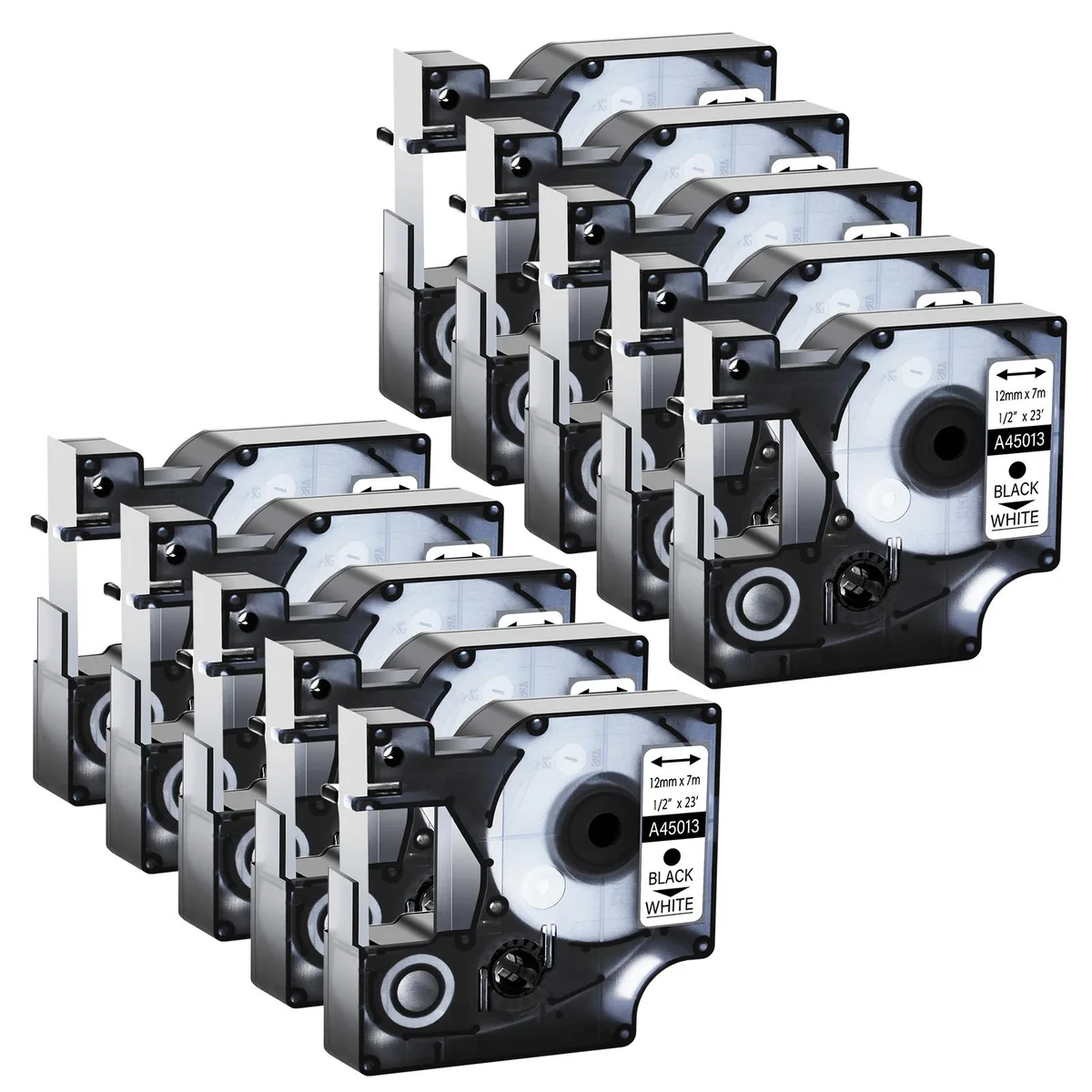 GREENCYCLE GREENCYCLE 10 Pack D1 Label Tape 12mm 23ft Black on White — product photo