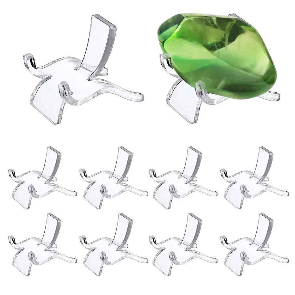 Clear acrylic triangle display stands, ten small transparent easels with angled back support and front lip