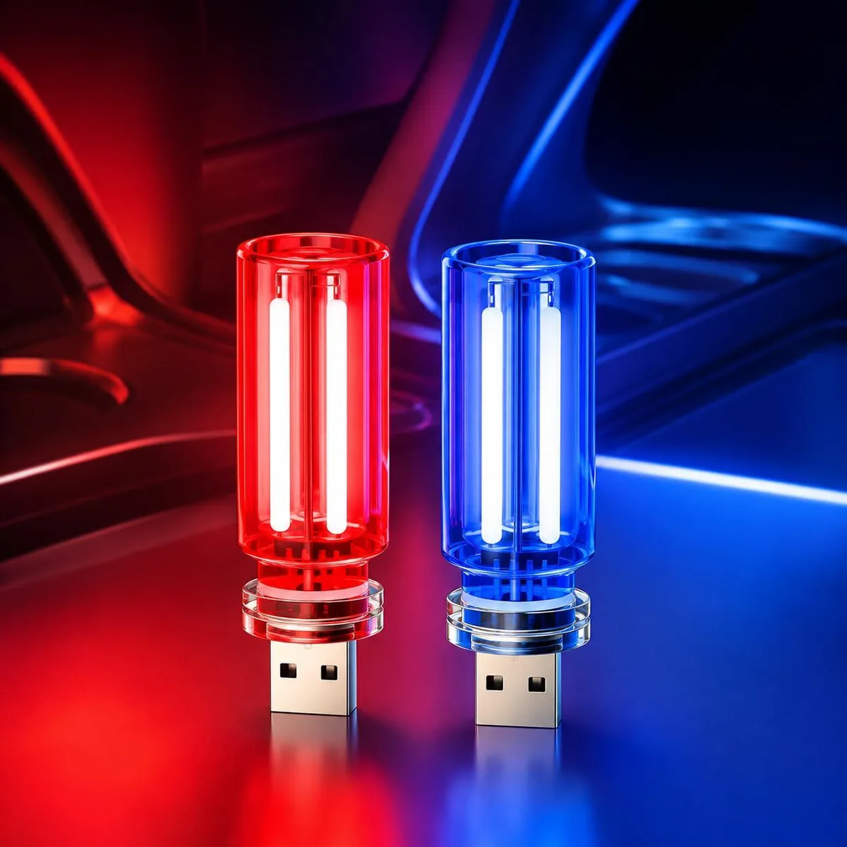  USB Car Light Touch Dimmable Glass Bottle LED Bulb Blue Red 2 Pack — product photo