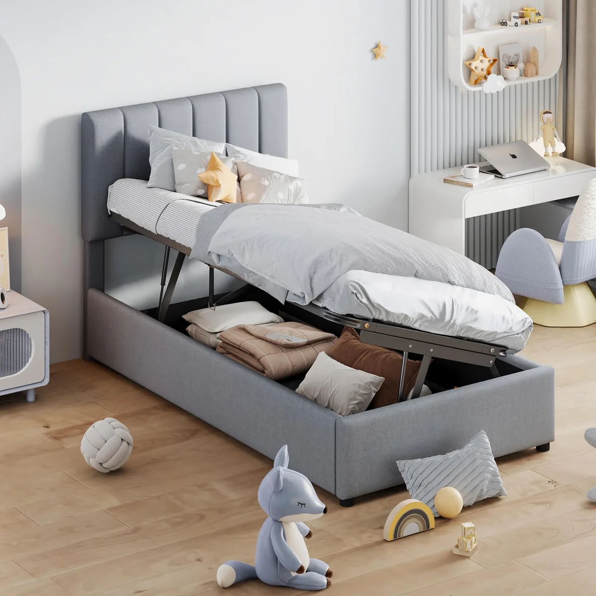 tuphen tuphen Twin Hydraulic Storage Bed Gray 76"L x 39"W x 43.3"H — product photo