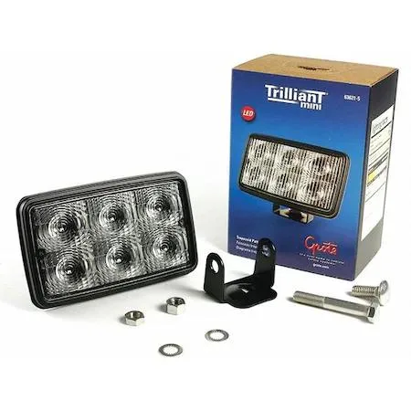 Rectangular LED flood light with bracket mount, black housing, blunt-cut wires