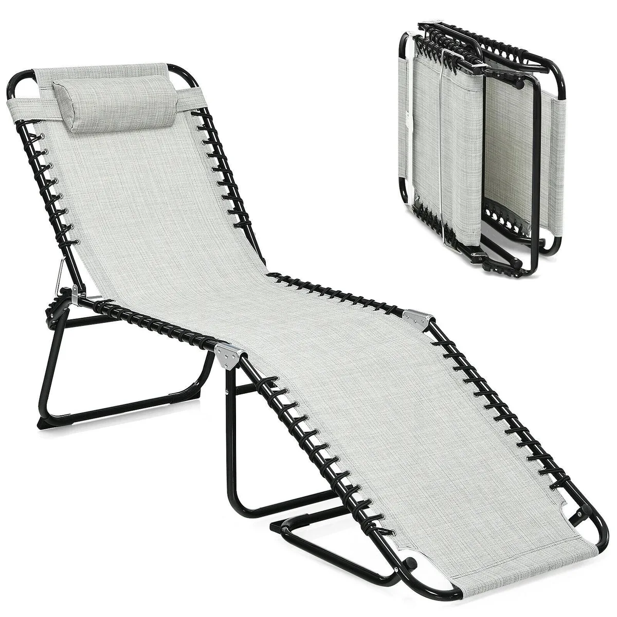 SlickBlue SlickBlue Folding Heightening Chaise Lounge Chair Grey 74.5" x 23" x 15.5" 13 lbs 265 lbs — product photo