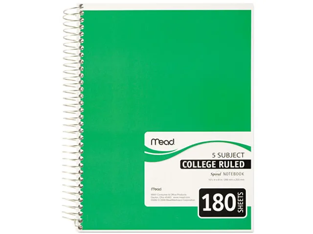 Mead Mead 05682 Five-Subject Notebook College Rule 180 Sheets White — product photo