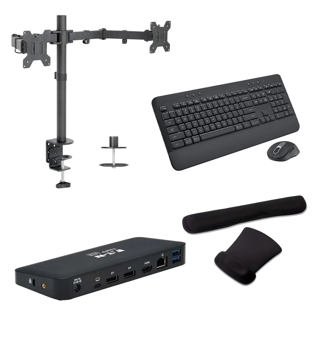 Tripp Lite Tripp Lite USB-C Dock 85W Triple Display Bundle MK650 Keyboard Mouse Dual Monitor Stand Gel Wrist Rest — product photo