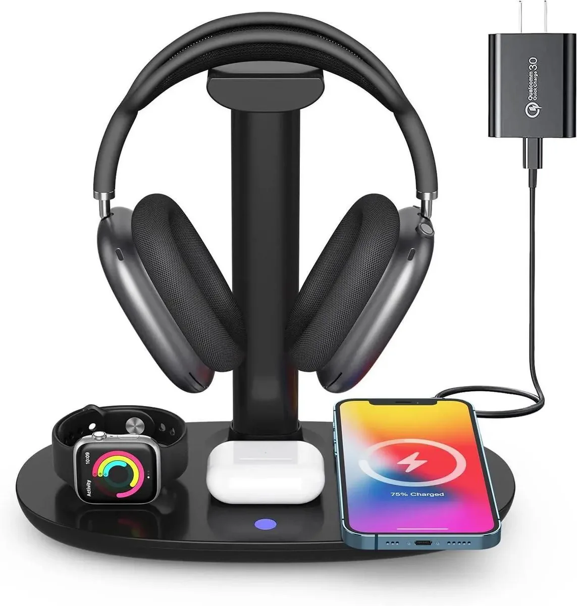 SMUGDESK SMUGDESK 4-in-1 Wireless Charging Stand with Headphone Holder Black — product photo