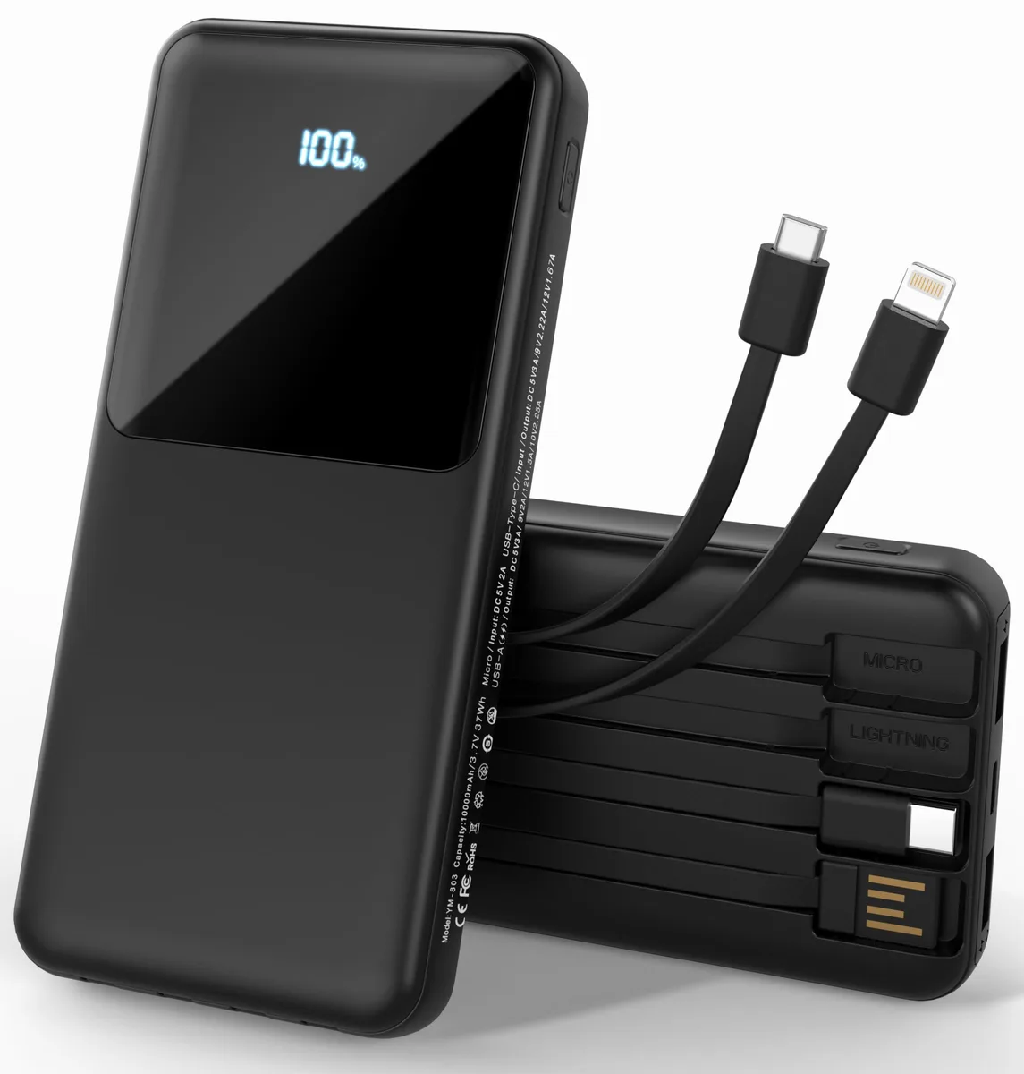 No Sew No Sew YM-803 10000mAh power bank with built-in cables — product photo