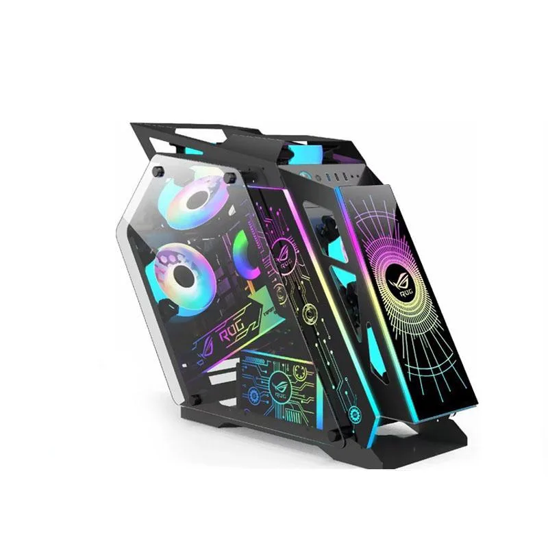 Corn Electronics Corn Electronics Opened PC Case Micro ATX Mini ITX Tempered Glass RGB 120mm Fan 6 240mm Radiator Support — product photo