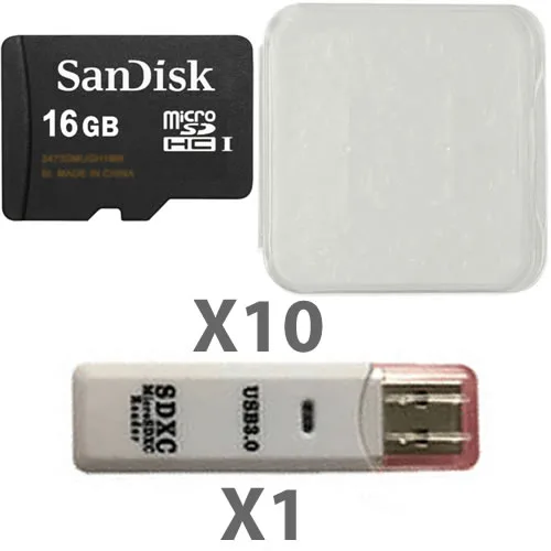SanDisk SanDisk microSDHC 16GB Class 4 10-pack with reader — product photo