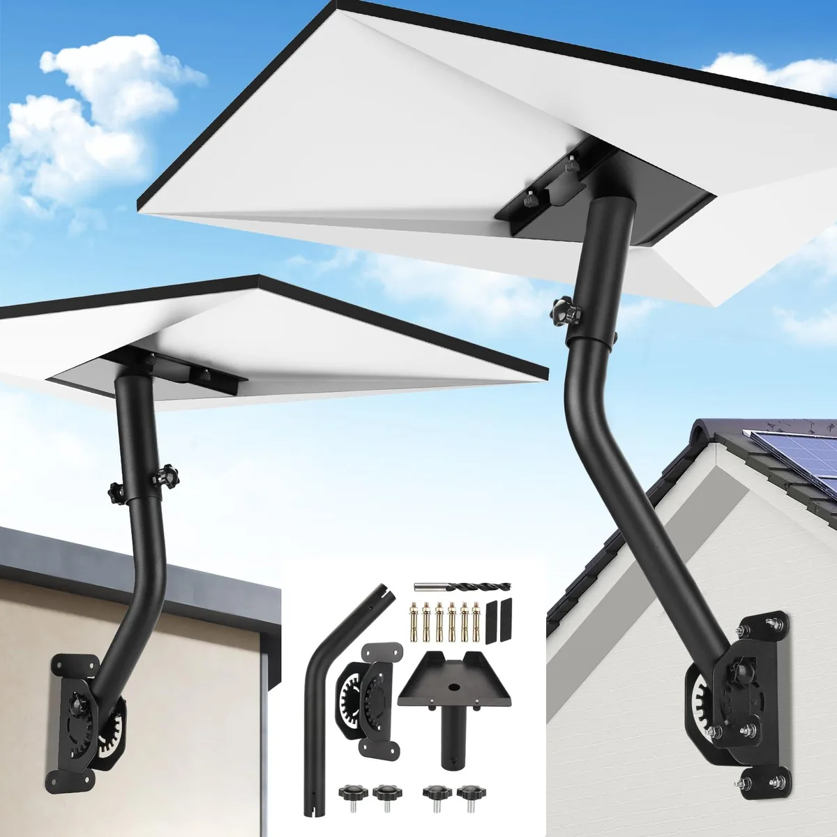Black powder-coated metal mounting bracket with adjustable pipe for Starlink Gen 3 dish