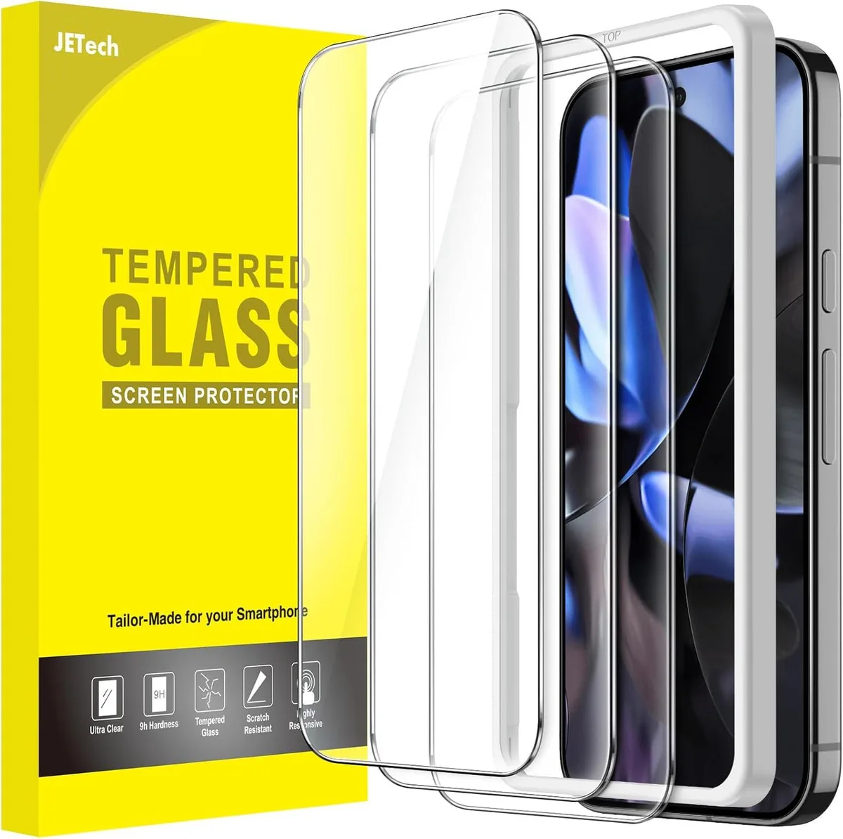 Three clear tempered glass screen protectors with installation tool