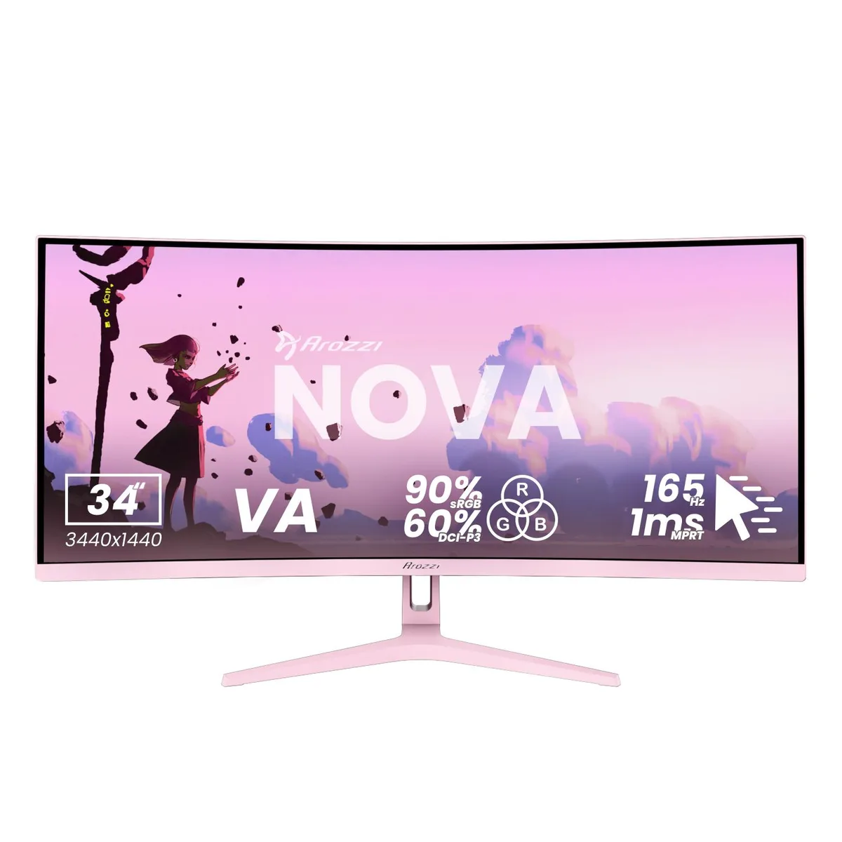 Arozzi Arozzi Nova 34" 165Hz Curved Ultrawide Gaming Monitor - Pink — product photo