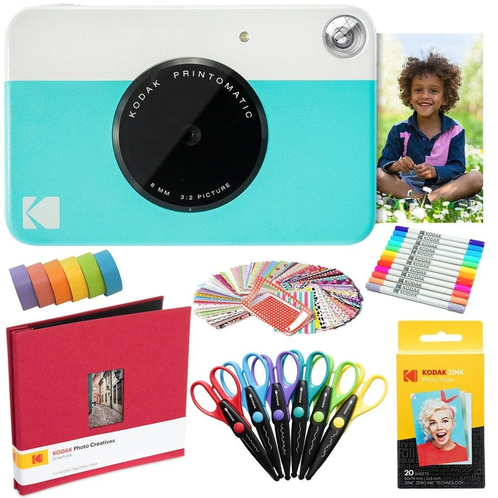 Kodak Kodak Printomatic Instant Camera Blue Art Bundle 20 Sheets 12 Markers 100 Stickers 6 Scissors Washi Tape — product photo