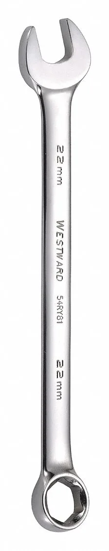 Westward 22 mm chrome combination wrench, 12 1/2 in long, 15 degree offset head