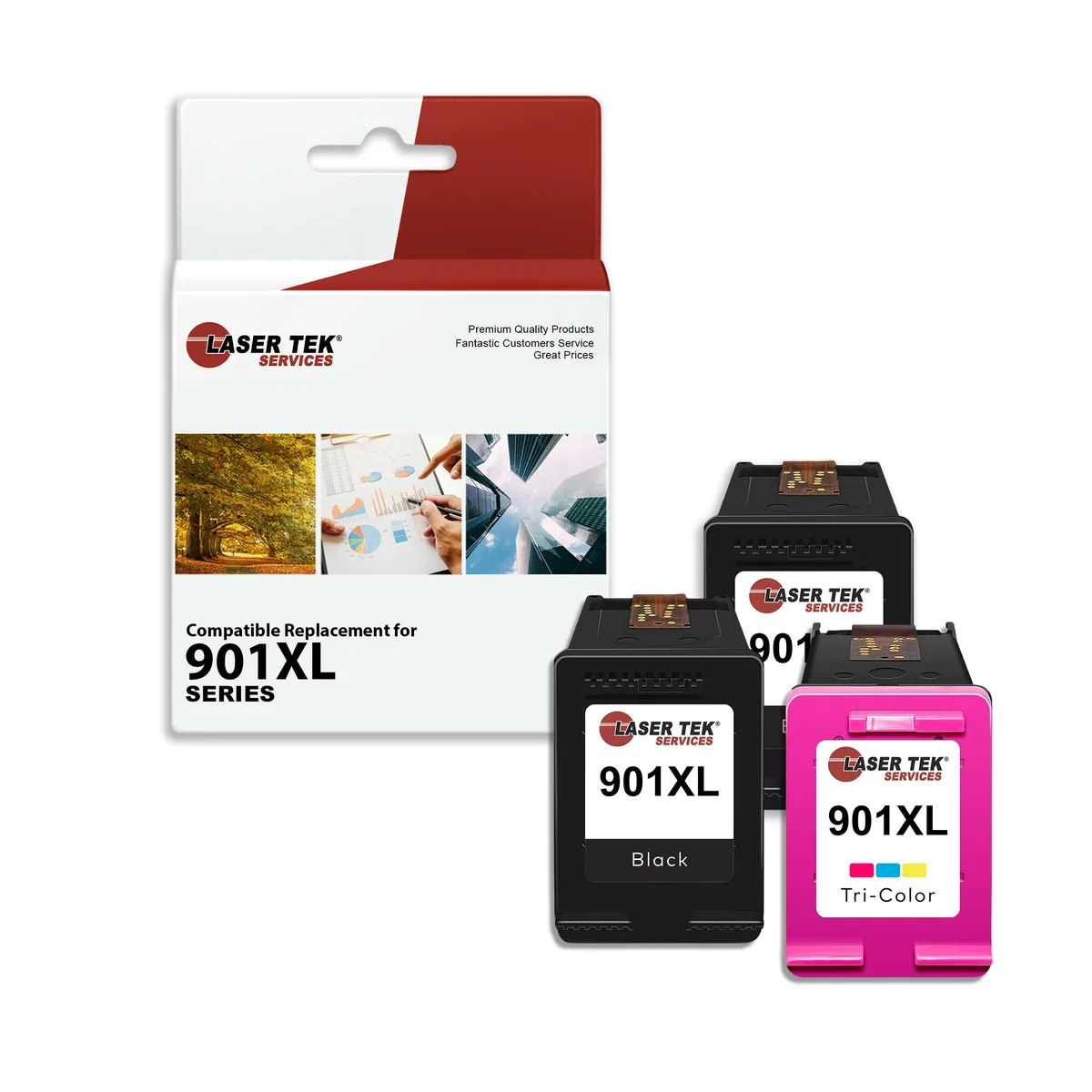 Laser Tek Services Laser Tek Services HP 901XL Compatible Ink Three Pack (2 Black CC654AN, 1 Tri-Color CC656AN) — product photo