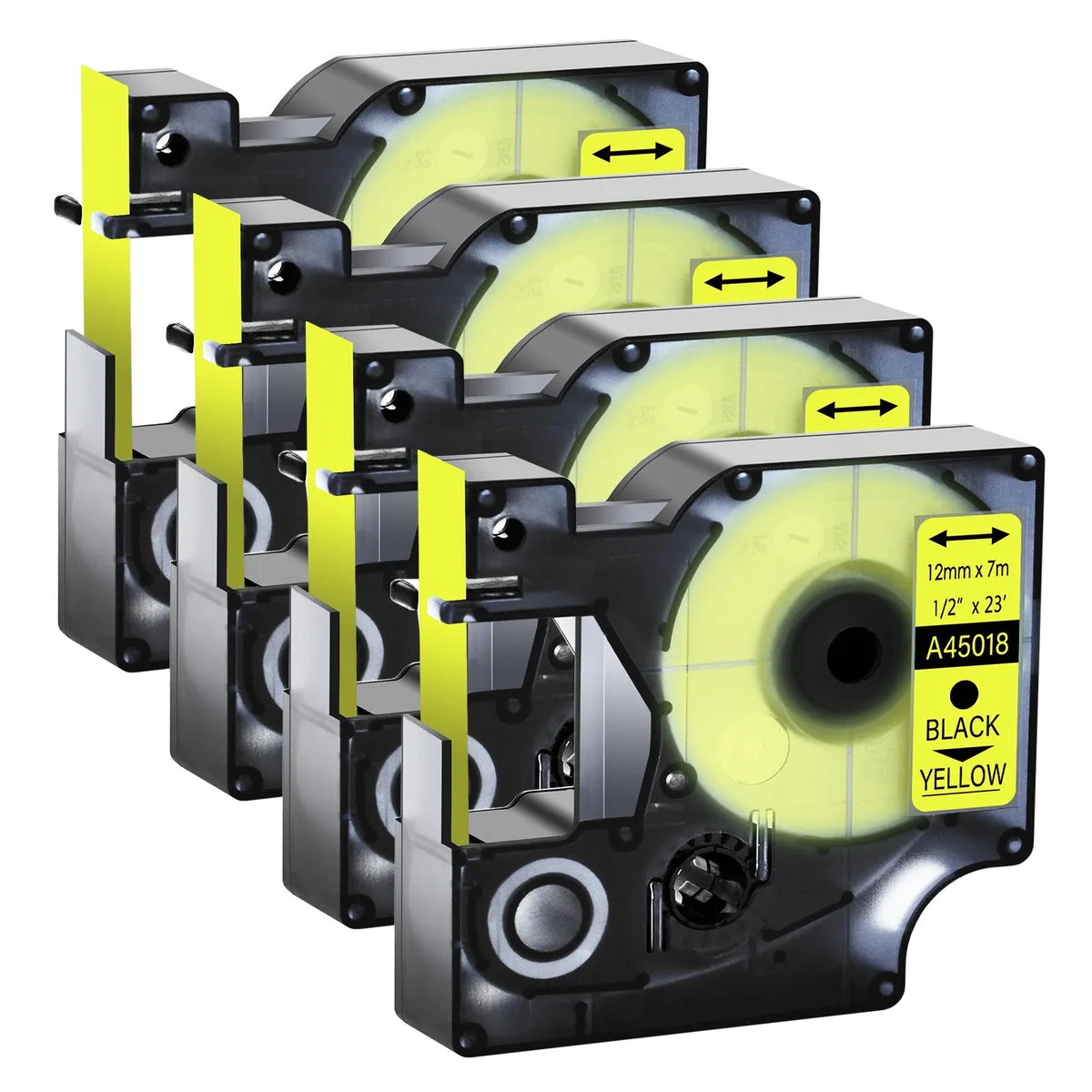 GREENCYCLE GREENCYCLE D1 Label Tape 4 Pack 12mm 23ft Black on Yellow — product photo
