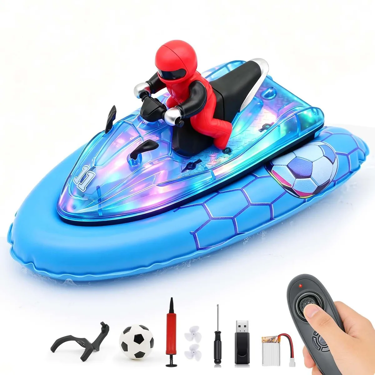  Remote Control Boat with Inflatable Bumper, LED Lights, Blue — product photo