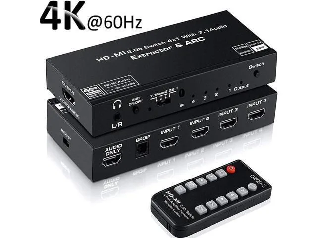 LORDWORLD LORDWORLD 4 Port 4K HDMI Switch Audio Extractor 18Gbps 60Hz 2.0b ARC 7.1 5.1 2.0 3.5mm Optical — product photo