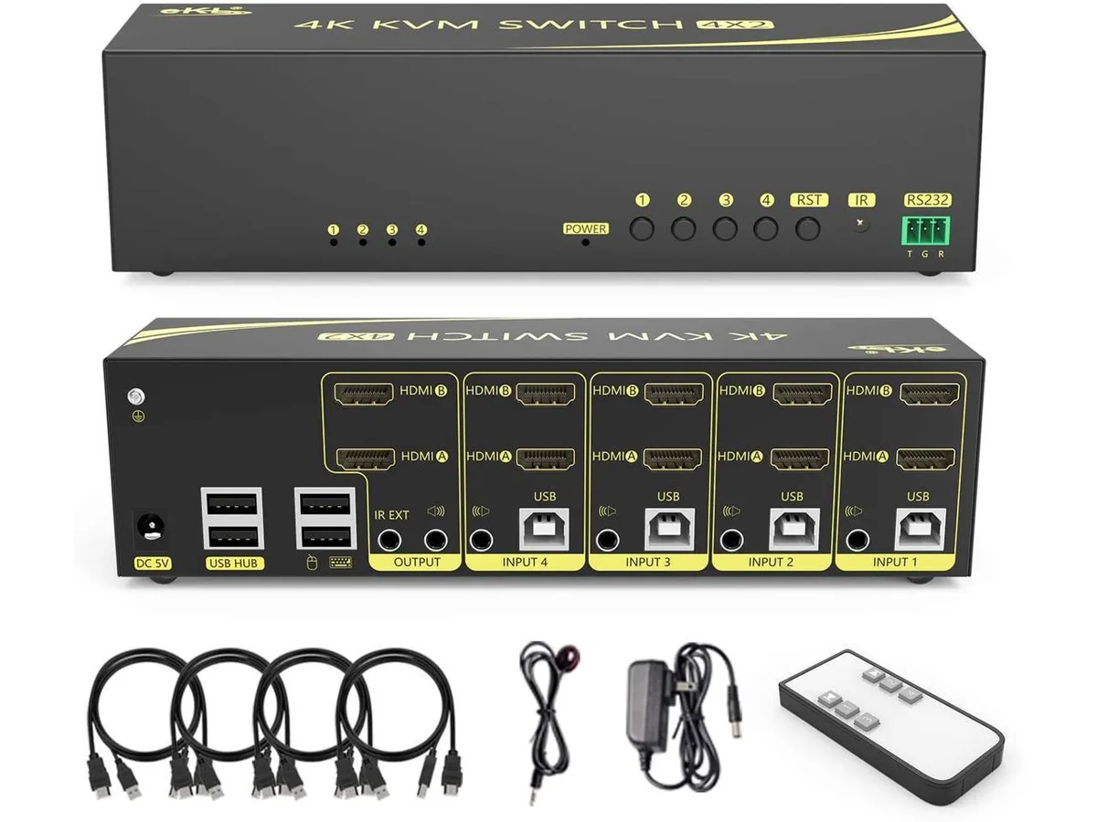 COFIER COFIER 4-in-2-out Dual-Monitor HDMI KVM Switch 4K 60Hz 4:4:4 USB 2.0 Hub — product photo