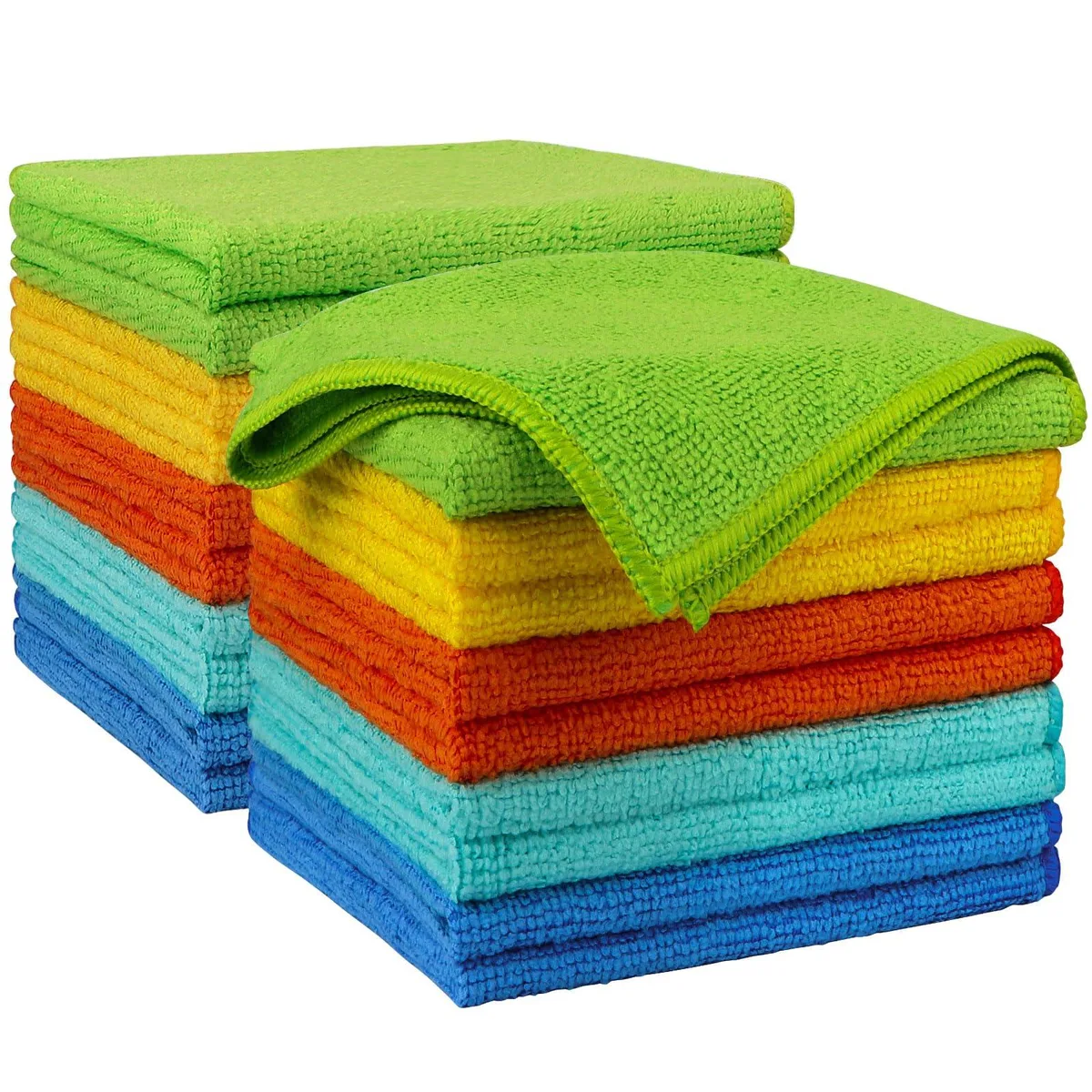 Stack of twenty white microfiber cloths, each 12 by 12 inches