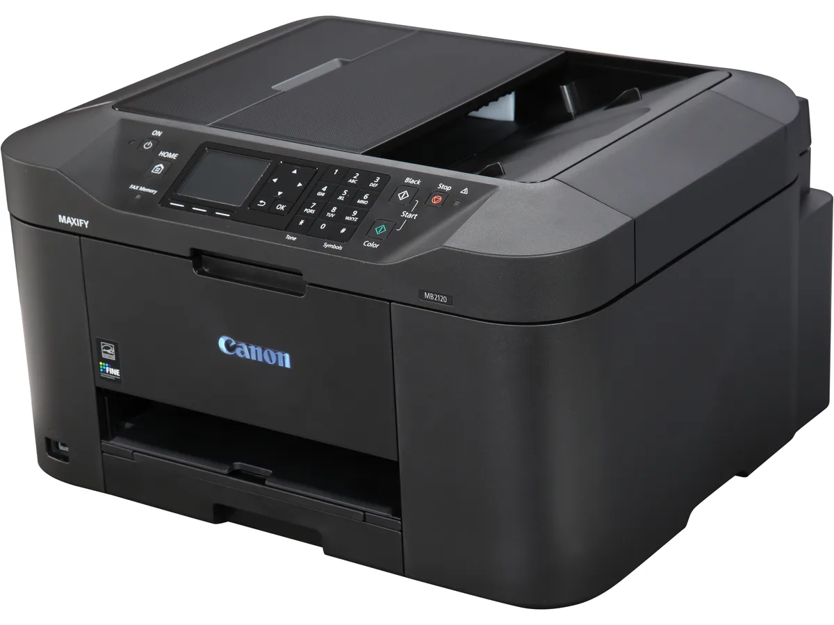 Compact white all-in-one inkjet printer with flatbed scanner and paper cassette