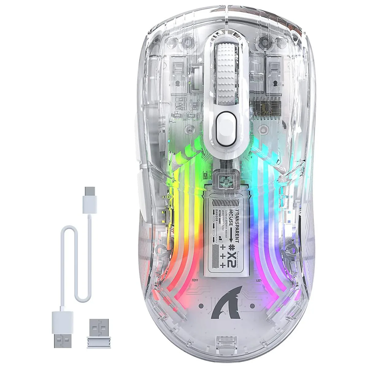 IHDAPP IHDAPP Tri-Mode Gaming Mouse White Transparent Shell PAW3212 2400 DPI — product photo