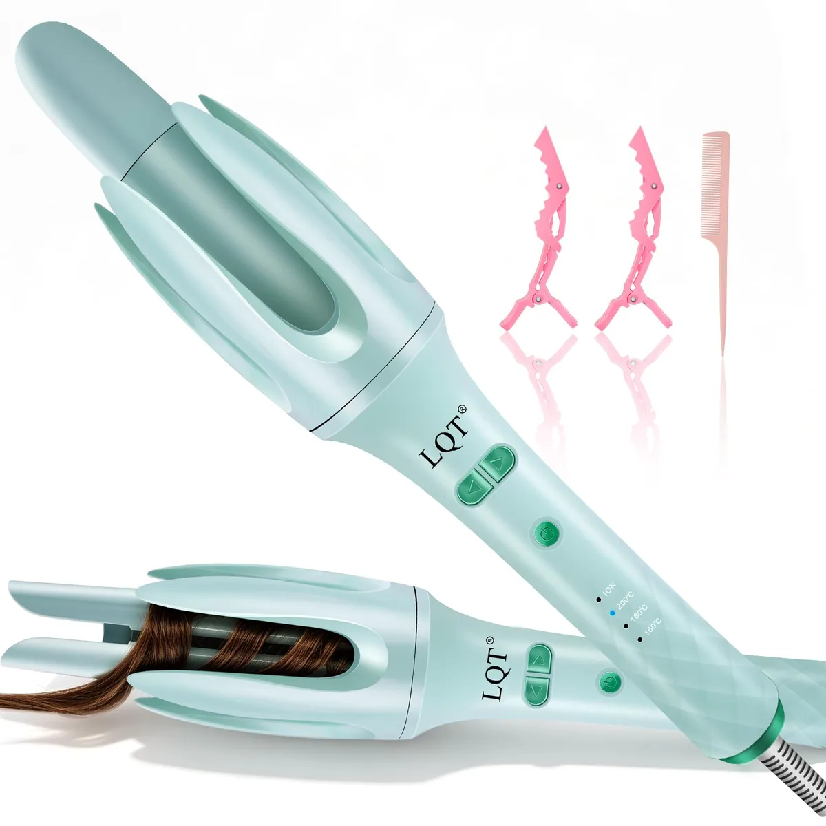 Blue automatic curling iron with 28mm ceramic barrel