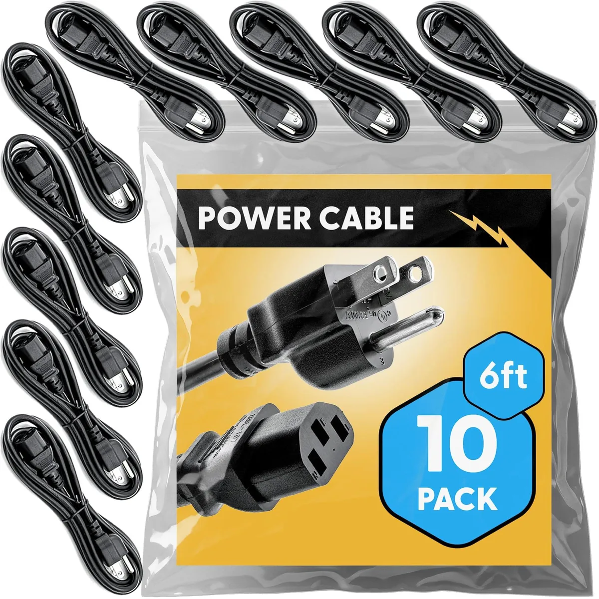  Rebuild Skills 6ft IEC C13 to NEMA 5-15P Power Cord 10 Pack 18AWG 10A 125V — product photo
