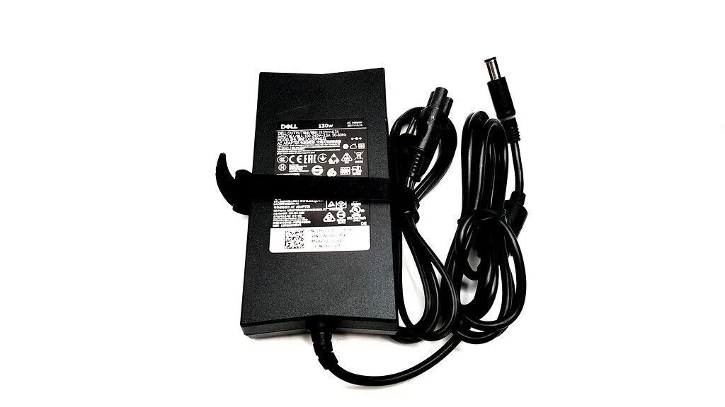 Black rectangular Dell AC adapter with 7.4 mm barrel connector and 6-foot cable