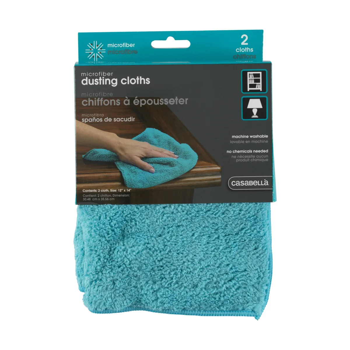 A single blue microfiber dusting cloth measuring fifteen inches square with a soft textured finish