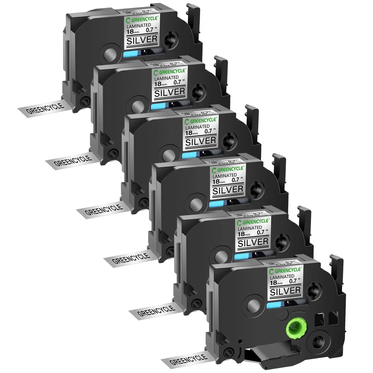 GREENCYCLE GREENCYCLE TZe-941 18mm Black on Silver laminated tape 6 pack — product photo
