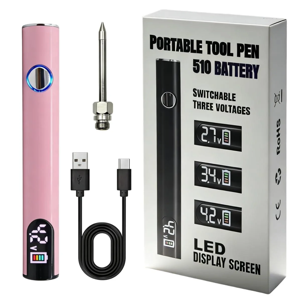  650 mAh USB-C soldering iron .9 oz 3.5 in 2.7-4.2V Pink — product photo