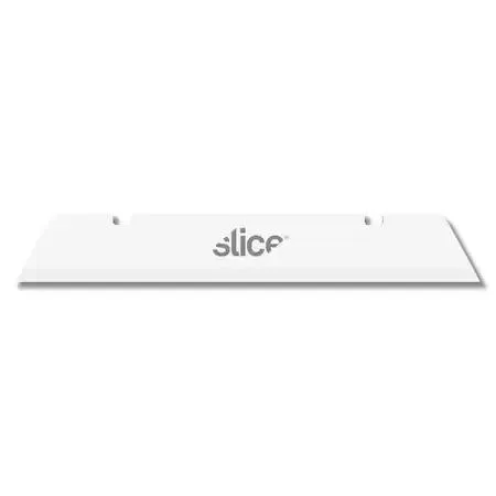 Four white ceramic safety blades with pointed tips in a clear pack