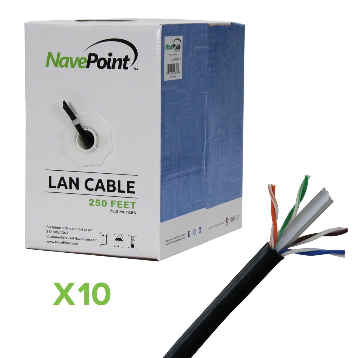 NavePoint NavePoint CAT6 UTP CCA Ethernet network cable 10-pack 250 ft Black — product photo