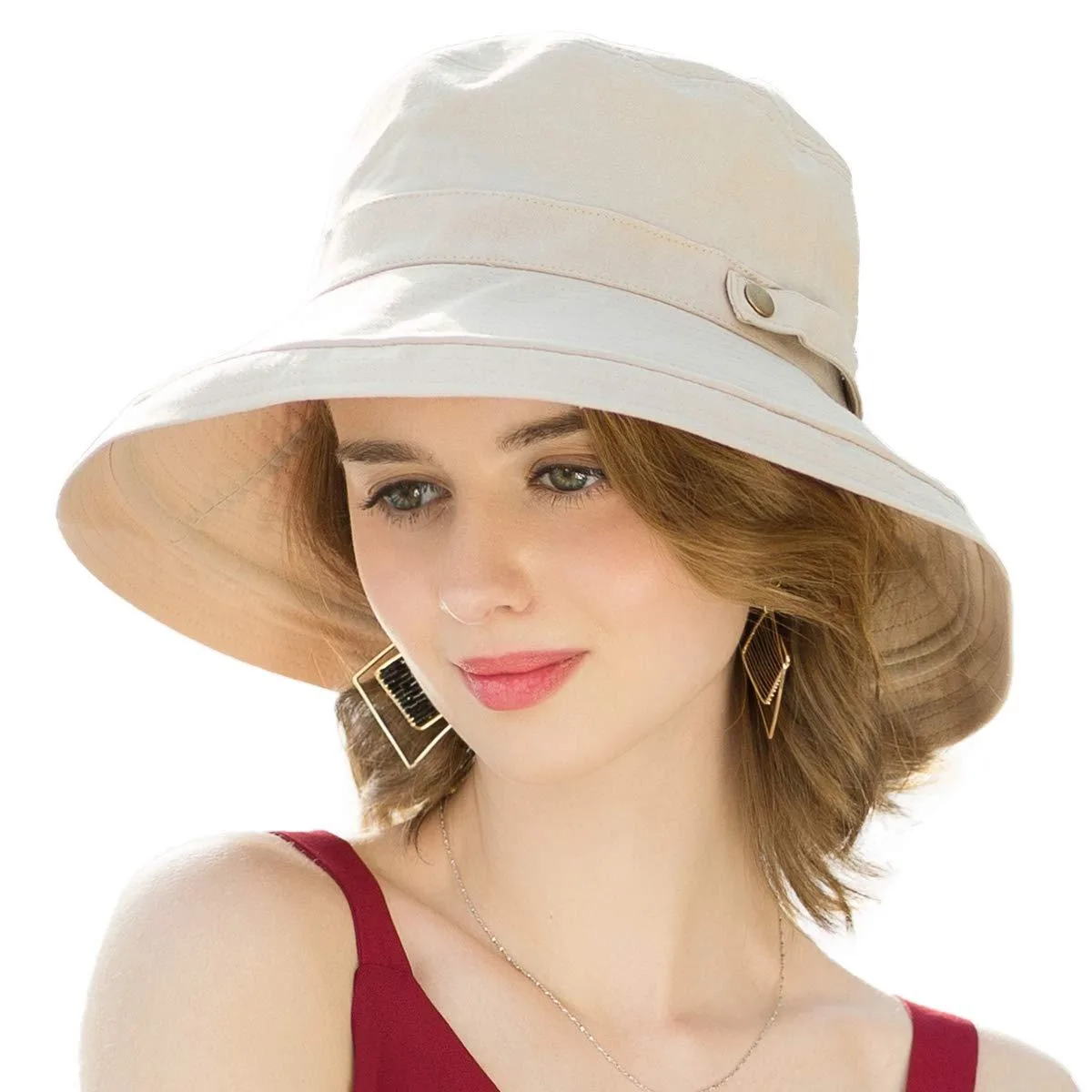 Women's Cotton Wide Brim UPF52+ UV Packable Beach Summer Cap Travel Hat — product photo