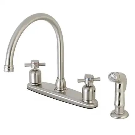 Brushed nickel centerset kitchen faucet with matching side sprayer