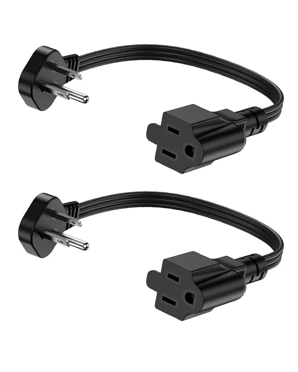  LitStar 1 ft Flat Plug Extension Cord 16AWG 13A 1625W Black 2-Pack — product photo