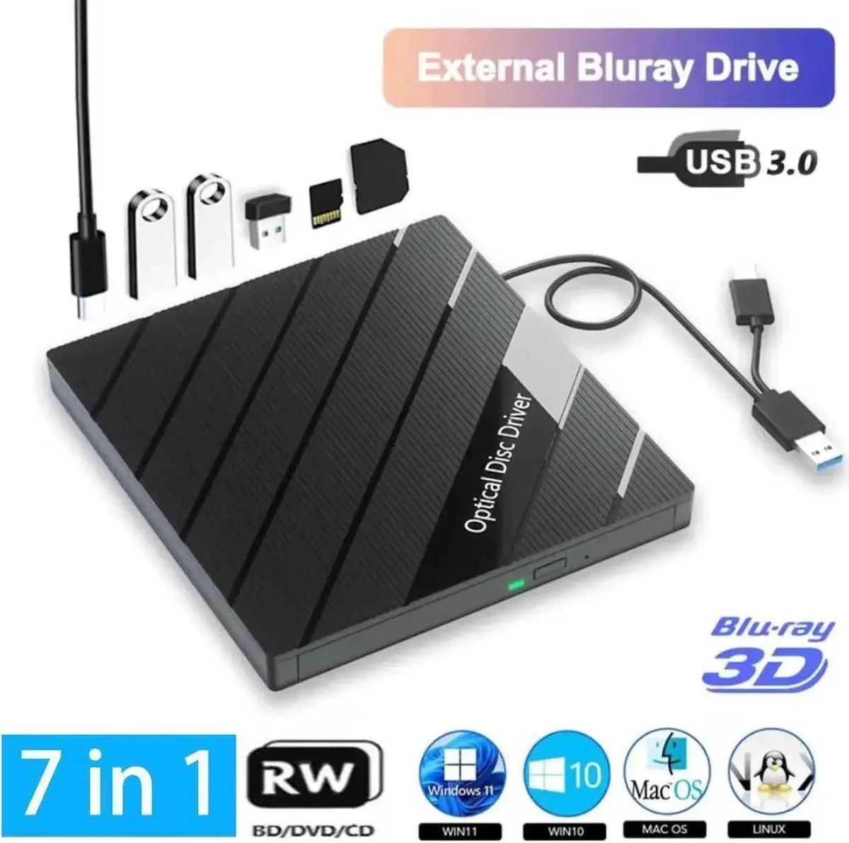 Vszerda Vszerda External Blu-ray Drive 7-in-1 USB 3.0 2.0 SD TF — product photo